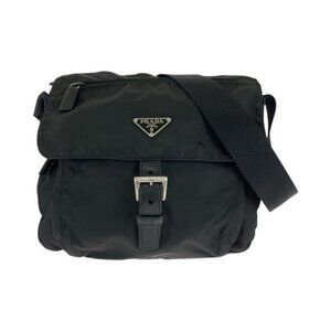 Prada Tessuto Triangle Logo Plate Black Silver Hardware Nylon Shoulder Bag